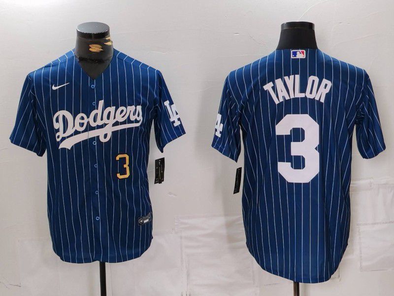Men Los Angeles Dodgers #3 Taylor Blue Stripe Game 2024 Nike MLB Jersey style 2